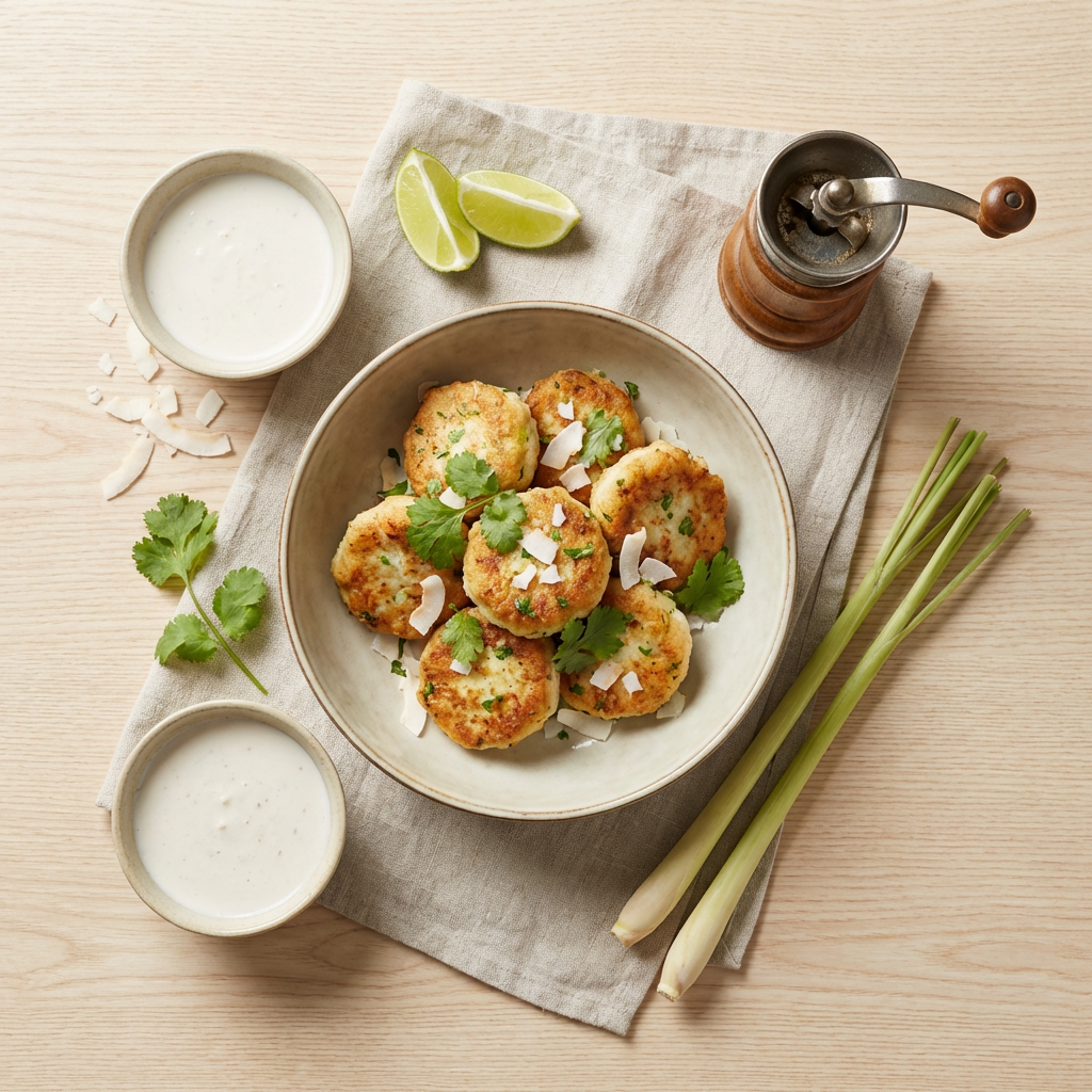 Boulettes de cabillaud au citron vert et lait de coco